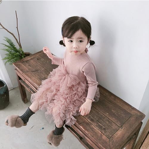 Miipat Baby Girl Long Sleeve Dress Knit Sweater Dress Ruffle Fall Winter Tulle Princess Dress2