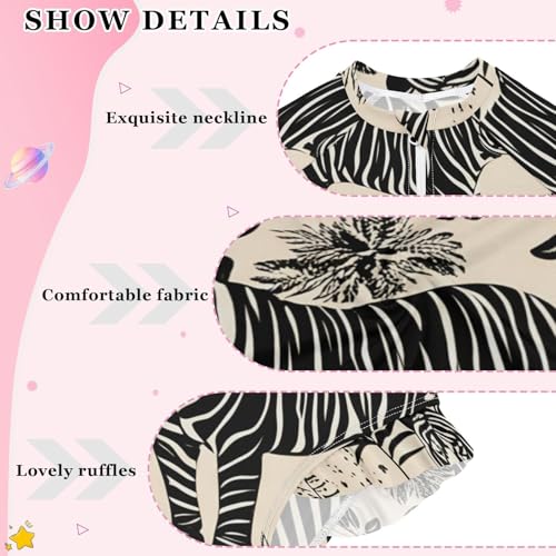 Black Tigers Tropical Beige Girls Long Sleeve One-Piece Swimsuit UV Protection Swimwear Bathing Suit 208618724
