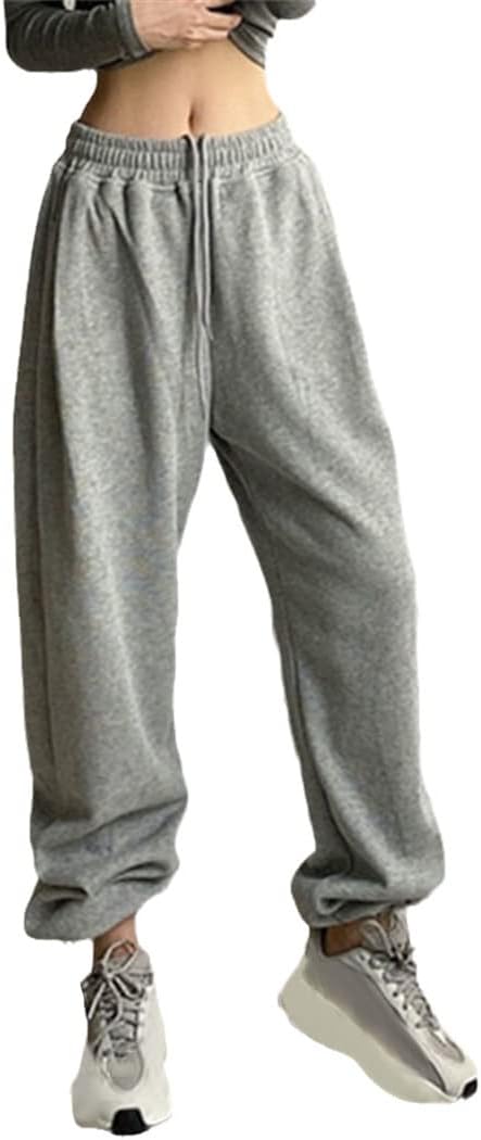 KEHAIOO Women Black Jogging Pants, Baggy Sports Sweatpants, Gray High Waist Sweat Casual Trousers
