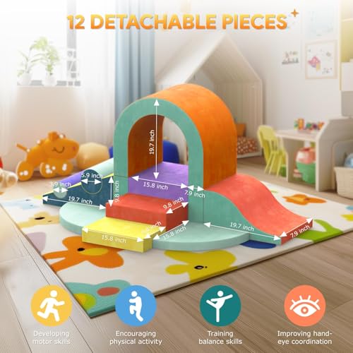 Image of Foam Climbing Blocks for Toddlers, 12 PCS Colourful Toddler Climbing Toys Indoor, Soft Play Set with Toy Car, Flexible Crawling and Sliding Climbing Blocks