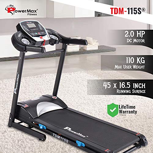 Image of PowerMax Fitness TDM-115S 2HP (4HP Peak) Motorized Treadmill with Free Installation Assistance, Home Use & Semi Automatic Lubrication