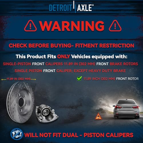 Image of Detroit Axle - Front Brake Kit for Chrysler Town & Country | Dodge Grand Caravan VW Routan Ram C /V, Drilled Brake Rotors Ceramic Brake Pads Brake Calipers Replacement 11.89 inch inch Rotor