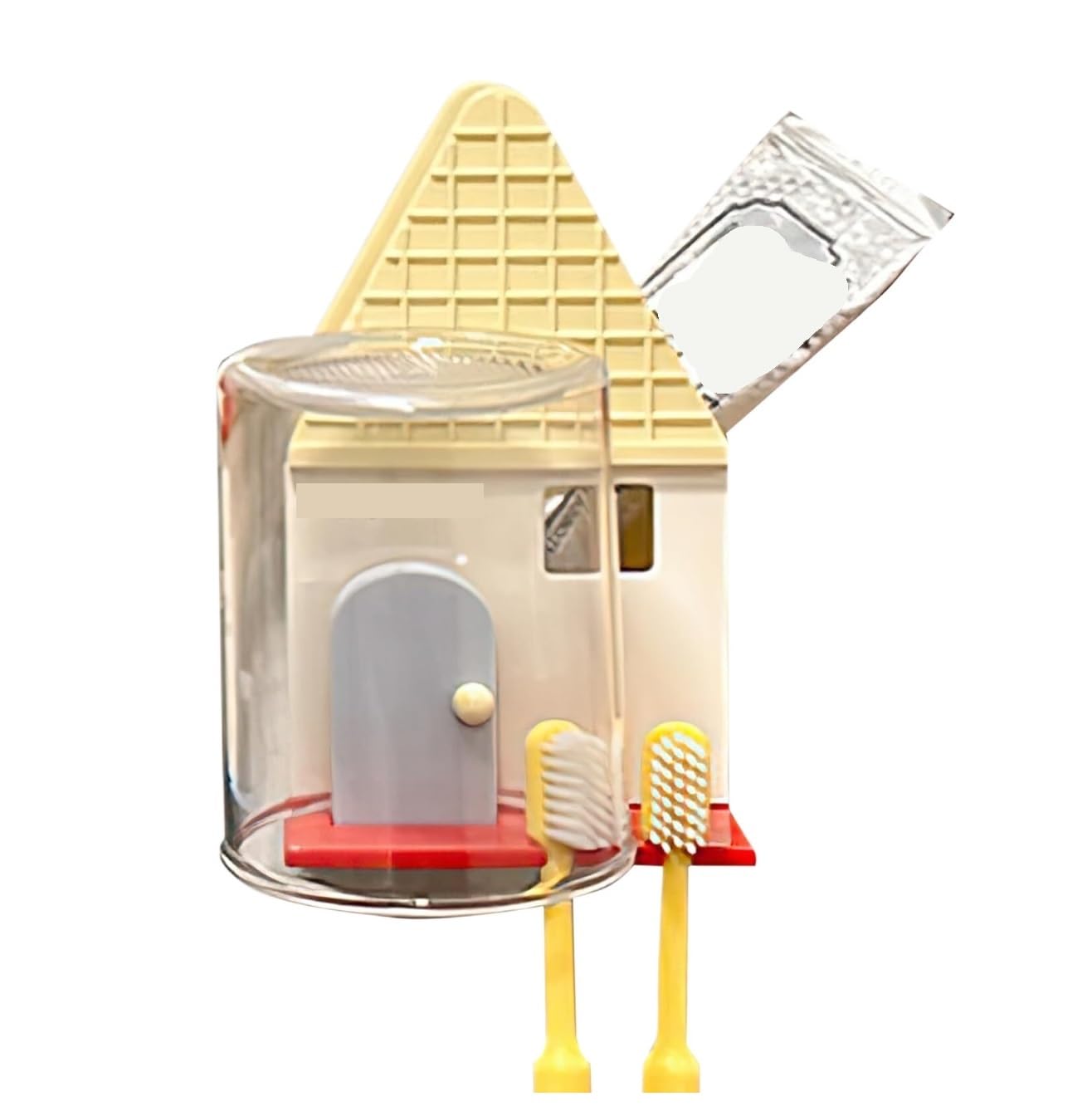 Porta Cepillos De Dientes Hotel Tenedor Montado En La Pared del Cepillo De Dientes Forma Casa con Taza Ningún Organizador Cuarto Baño Taladro Accesorios Baño(Yellow)