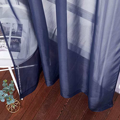 Image of NICETOWN Sheer Curtains Voile Panels - Ring Top Light Weight Voile Window Draperies for Bedroom /Nursery /Dorm (W54 x L63 Inches, Dark Blue, Set of 2)