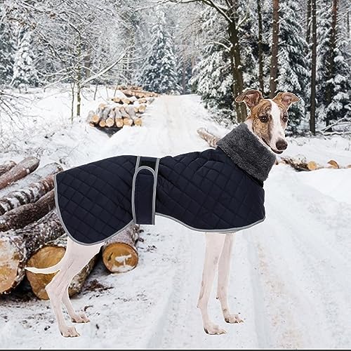 Geyecete Winter Windhunde Mantel,Warm Hundejacke mit Fleecefutter,wasserdicht,Winddicht,Verstellbarer,Hunde Pullover fur Wandern,Klettern,für Windhunde/Whippet/Lurcher-Blau-M