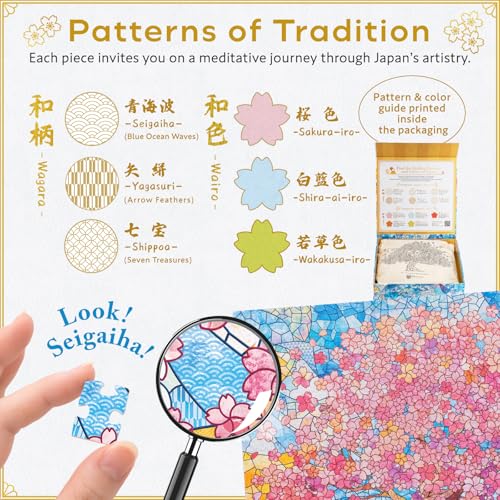 HIBINO Rompecabezas de 1000 Piezas para Adultos | Diseño de Vidrio Teñido Sakura Japonés, Piezas con Letras, Bolsa de Algodón y Póster miniatura 3