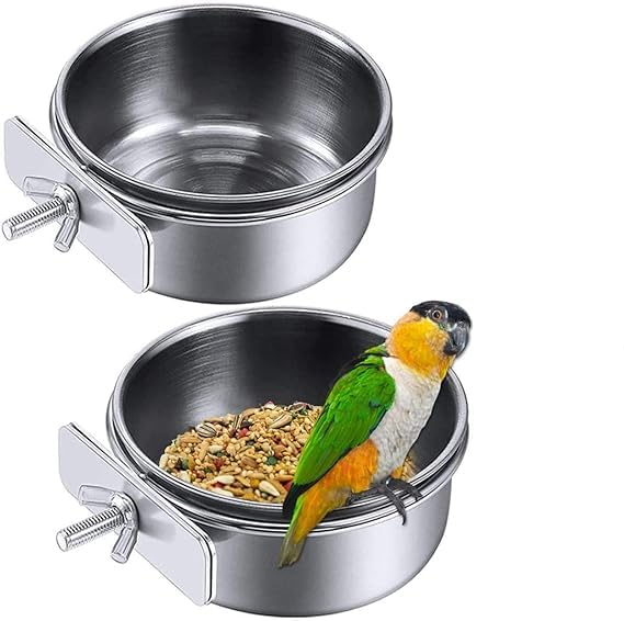 Bird Feeding Dish Cups, Stainless Steel Bird Bowl Parrot Animal Cage Water Food Bowl Bird Cage Cups Holder with Clamp Holder and Hook Holder (300ml Pack of 2) (B0D2V1N2YC) Amazon Price History, Amazon Price Tracker