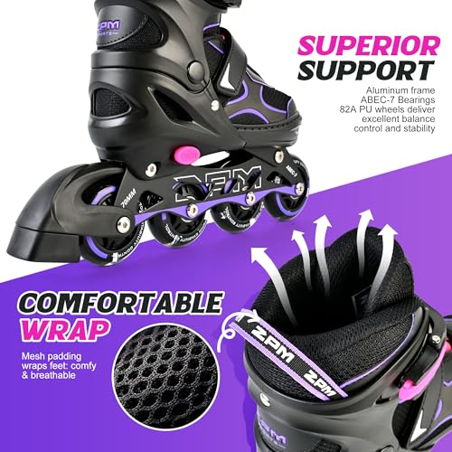 Image of 2PM SPORTS Inline Skates for Kids Girls Boys Ages 5-8 8-12 4-6 6-12 with Light Up Wheels, Adjustable Kids Roller Skates Blades for Adults Men Women Beginners Youths