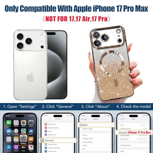 Image of Misscase for iPhone 17 Pro Max Case Compatible with MagSafe,Built-in Camera Lens Protector Full Protection Soft TPU Anti-Scratch Anti-Fingerprint Magnetic Glitter Slim Case Cover 6.9 inch Gold