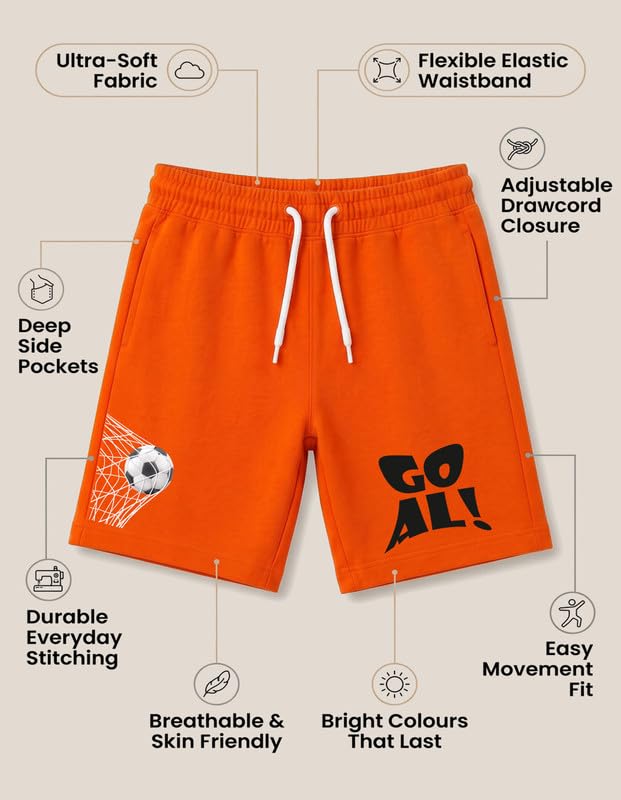 Image of Nusyl Solid & Printed Cotton Blend Shorts for Boys | Comfortable Casual Shorts | Soft Breathable Fabric with Elastic Waistband | Relaxed Fit | 2-16 Years | Multiple Colors
