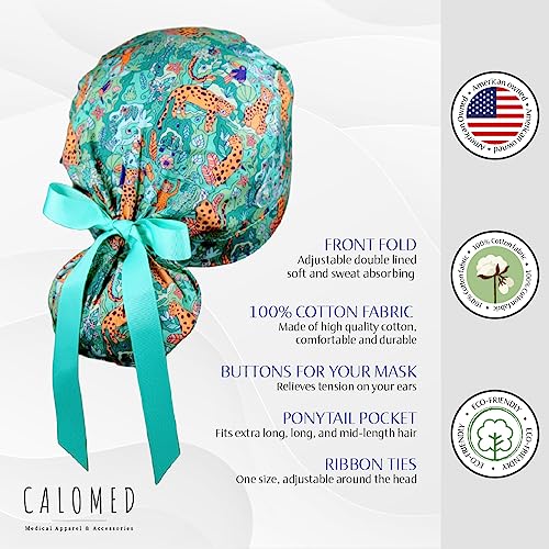 Image of Scrub Cap for Women and Men, Ponytail Scrub Caps, Working Hat, Head Cover with Ribbon Ties and Buttons, Long Hair