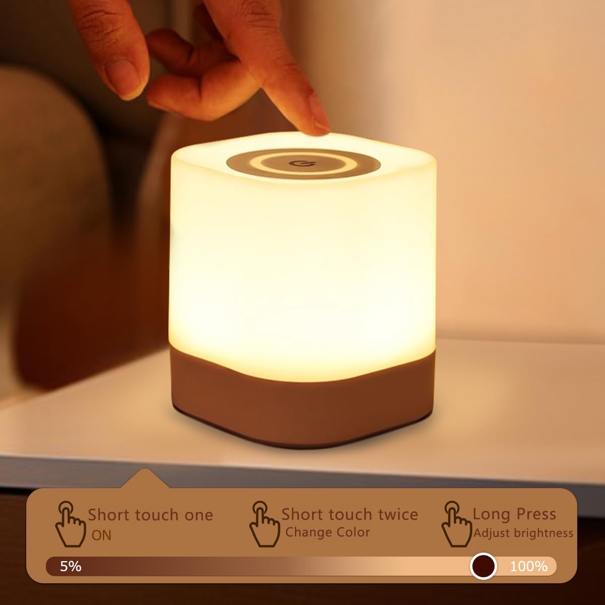 LETOUR Touch Beside Table Lamp, 2600mAh USB Rechargeable Touch Stepless Dimmable with 3 Color - Image 4