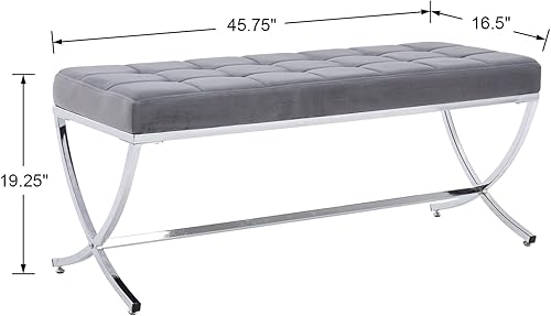 Miniatura 2 de DUOMAY Moderno banco otomano copetudo, banco de comedor tapizado de terciopelo, reposapiés con botones y patas de metal, 45.75 pulgadas de ancho x