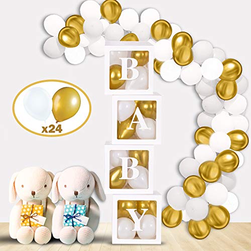 Mint & Elm Baby Shower Decorations For Girls And Boys, Clear Boxes With Balloons, Birthday Decorations, Gender Reveal Box For Balloons, 37 Pieces (Gold) #TOP2
