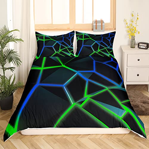 Geometric Honeycomb Bedding Set Green Blue Stereoscopic Hexagon Comforter Cover for Kids Boys Girls Beehive Hexagon Duvet Cover Geometric Bedspread Cover Room Decor Quilt Cover Single Boys - Image 2