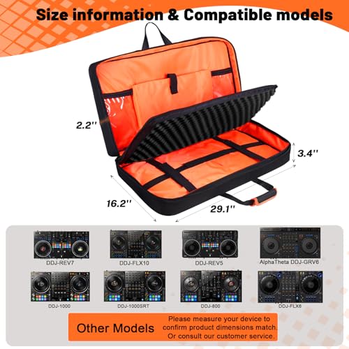 Image of DJ Controller Case for DDJ-FLX10 / 1000 /REV7 /REV5 /800 / FLX6 AlphaTheta DDJ-GRV6 With Thick EVA Padding, Adjustable Shoulder Strap,Fits Up to 15.6 inch Laptops- Perfect for DJ and Music Producers