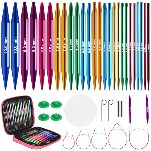 13 Paires Aiguille Circulaire Interchangeable, Aiguille à Tricoter en Aluminium, Aiguilles Circulaires Tricot Interchangeable de 3,0-10,0mm, avec 4 Câbles Un...