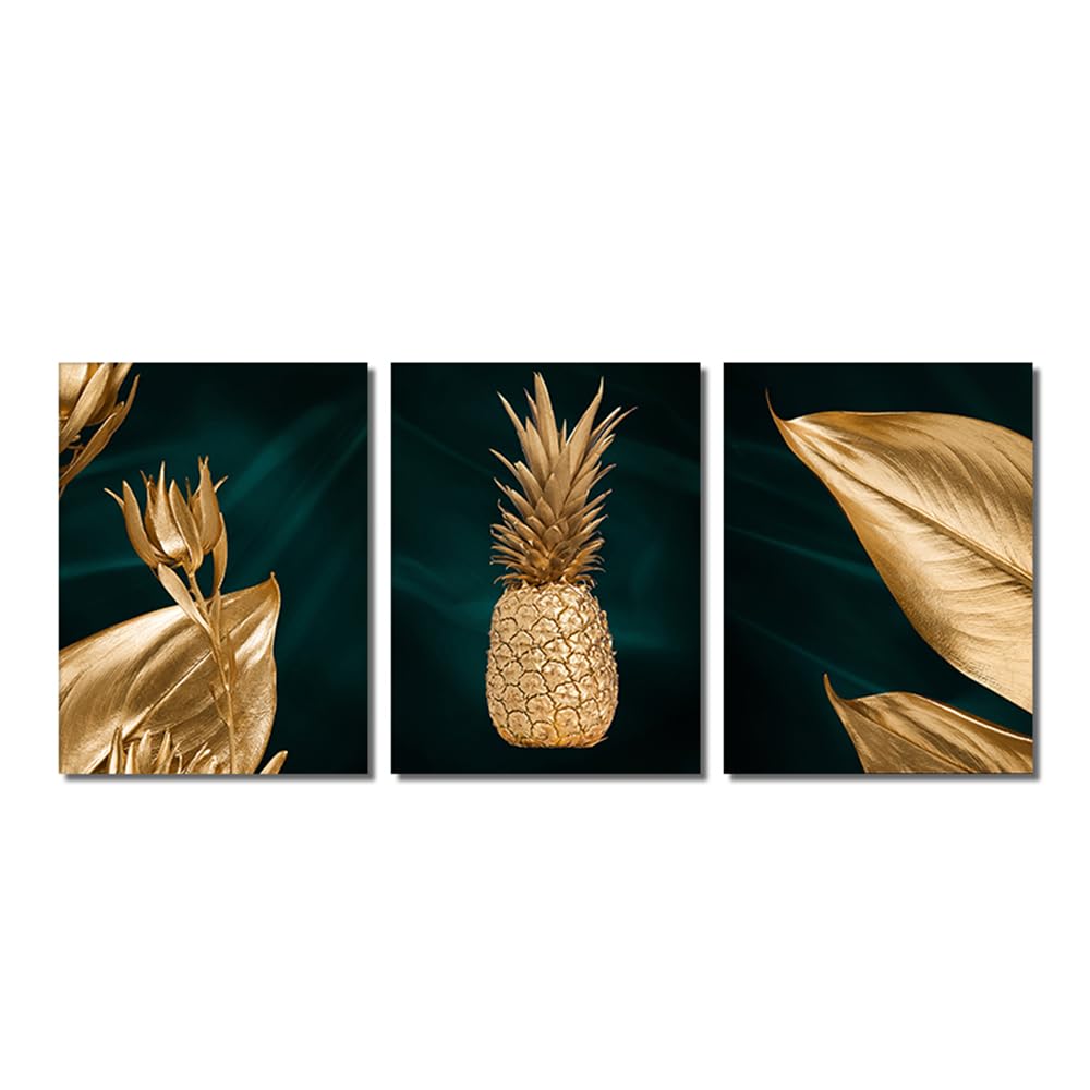 WBYZAC Art Prints-Abstract Golden Pineapple Canvas Painting Modern Nordic Golden Leaves Posters and Prints Wall Picture for Bedroom Kitchen Home Decor-50 * 60cm*3PCS (No Frame)