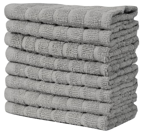Image of Bumble Dish Cloths (8 Pack) | 12 inch x 12 inch | 100% Cotton Kitchen Towels | 406 GSM | Soft, Highly Absorbent & Durable Dish Towels for Kitchen | Gray