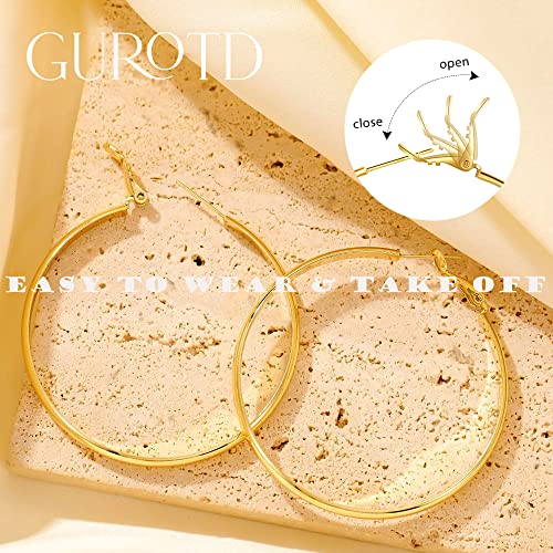 Gurotd Gold Hoop Earrings For Women Trendy 925 Sterling Silver Hoop Earrings Lightweight Hypoallergenic 14K Real Gold Plated Earrings 30Mm/40Mm/50Mm/60Mm #TOP2