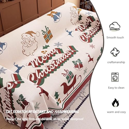 Housse canapé lavable en machine chenille Noël blanche 180x130 - 6