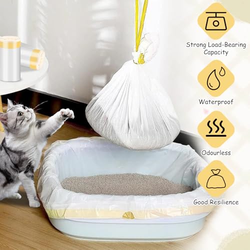 40PCS Katzenklo Beutel, 79 x 45cm Katzentoilettenbeutel mit Zugbändern, Katzentoiletten-Einlagen, 2 Rollen, Abfallbeutel, Starke Tragfähigkeit, Katzenklo Müllbeutel für Mittelgroße Hauskatzen