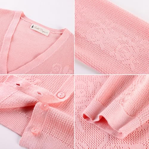 Image of Belle Poque Womens Summer Cropped Cardigan Sweaters Lightweight Crochet Bolero Shrugs 3 /4 Sleeve Button Down V Neck Cardigans