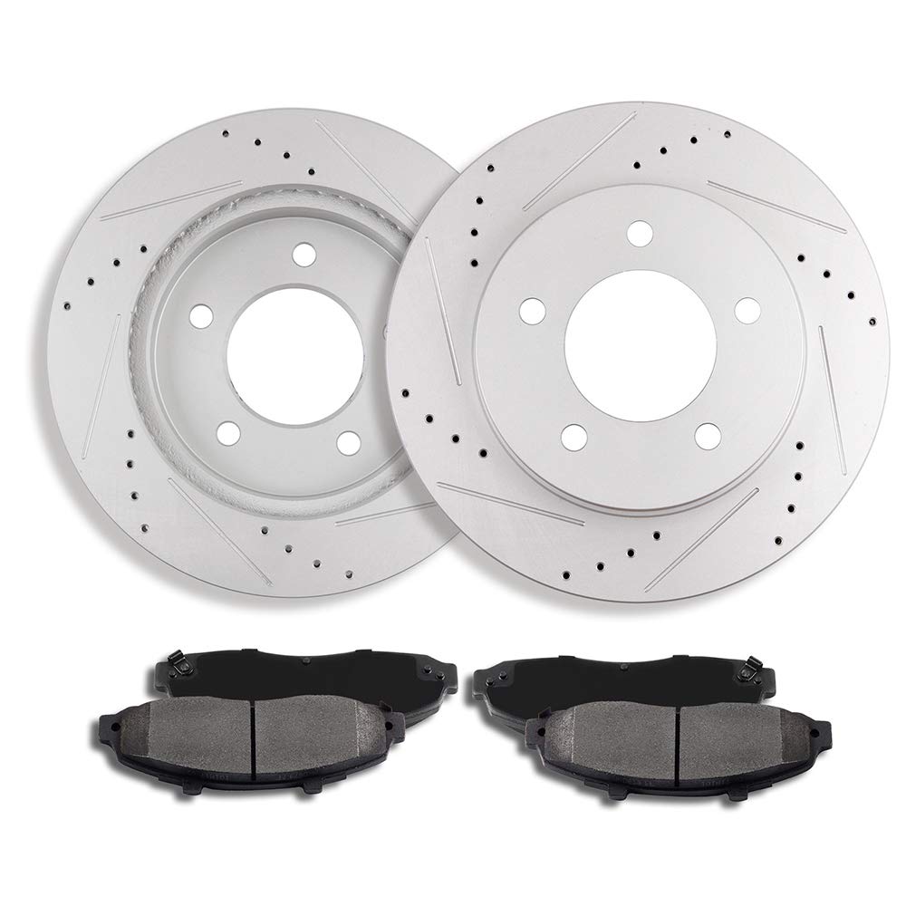 ECCPP 5-Lug Front=308mm Drilled Slotted Brakes Rotors Ceramic Pads Kits Replacement for 1999 2000 2001 2002 2003 for Ford for F-150, 2004 for Ford for F-150 Heritage