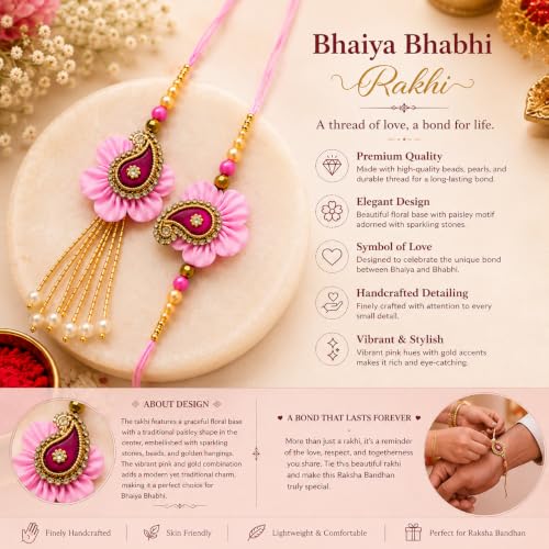 Image of JAIPUR ACE Elegant Blue inchBRO inch Designer Rakhi Gift Set with Greeting Card and Roli Chawal Pouch, Premium Brother Rakhi, Festive Raksha Bandhan Gift for Brother, Traditional (Prettiest Couple Rakhi)