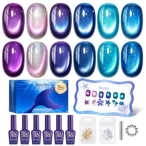 Beetles Blue Cat Eye Gel Nail Polish Set, Siren Song 6 Colors 9ml Fall Gel