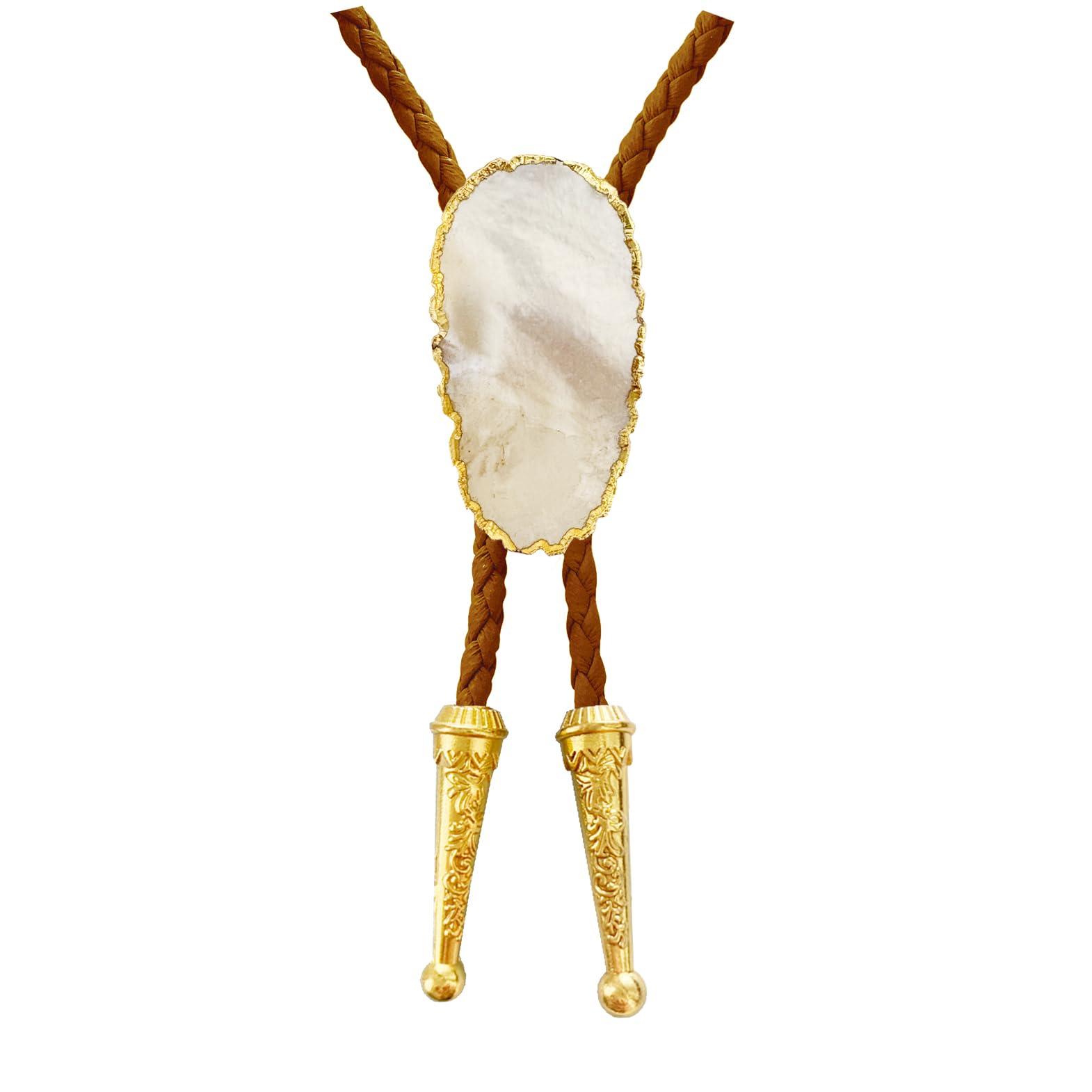 Daisy Del Sol Gemstone Bolo Tie Braided Vegan Faux Leather Natural Stone Gold Handmade Necklace Adjustable Boho Western Jewelry