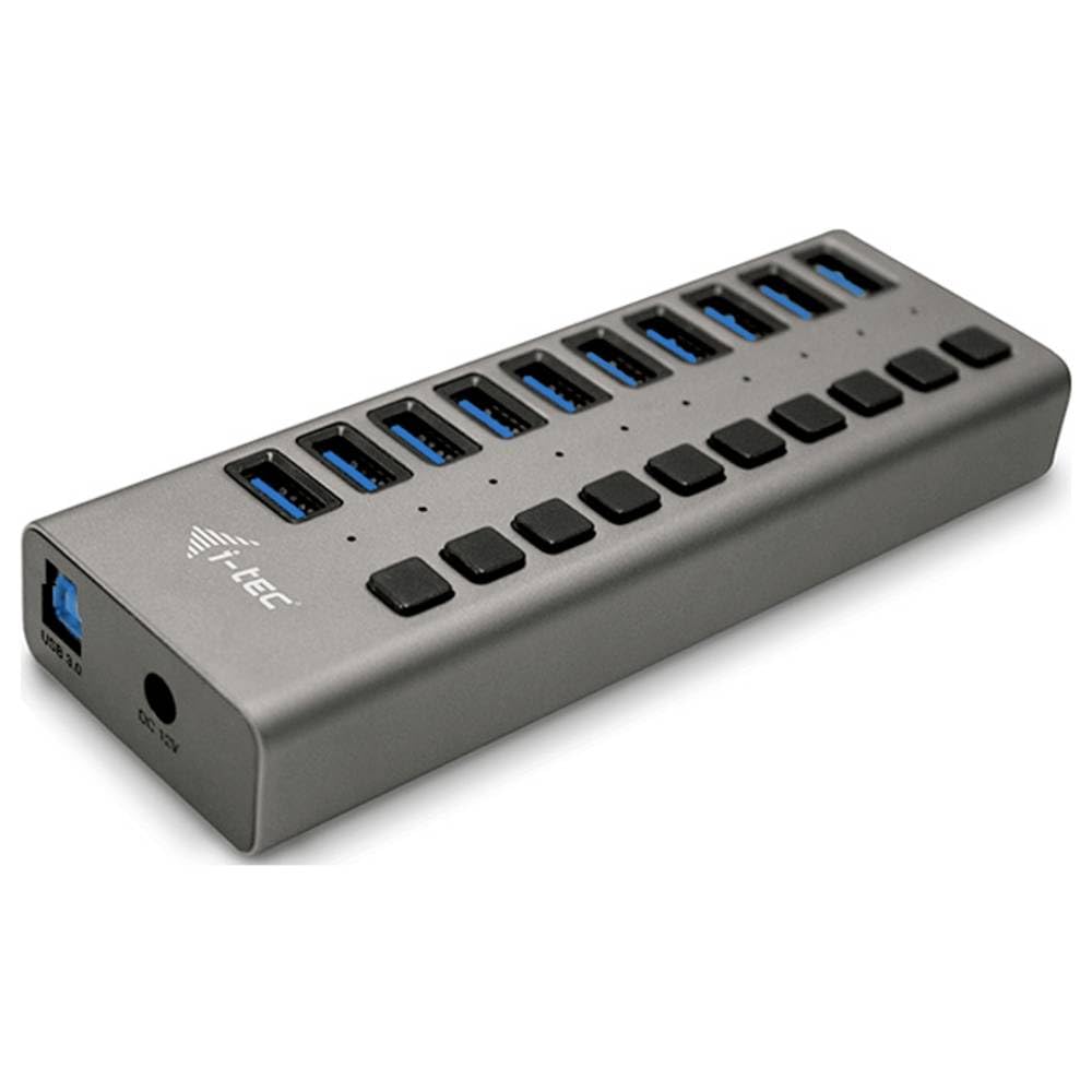 Hub USB i-Tec U3CHARGEHUB10 10 Puertos USB 3.0 Carga Rápida 48W Gris Protección Avanzada