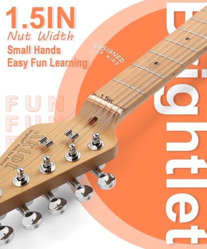 Image of AKLOT Mini Kids Electric Guitar: 3 /4 Size Guitar Kit for Beginners, 1.5in Narrow Neck for Small Hands, Easy to Play, Age 6-12, 36 inch, 10W Amp, Gig Bag, Strap, Cable, Picks & Lesson Book(Orange)