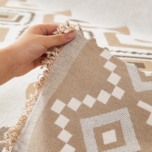 Image of HOMETHREADS Chenille Bohemian Boho Style Sofa Cover | Thick & Soft Luxury Slipcover | Protective, Washable & Stylish Couch Cover for Living Room Decor. (Bohemian Beige, 3 Seater | 180x180cm)
