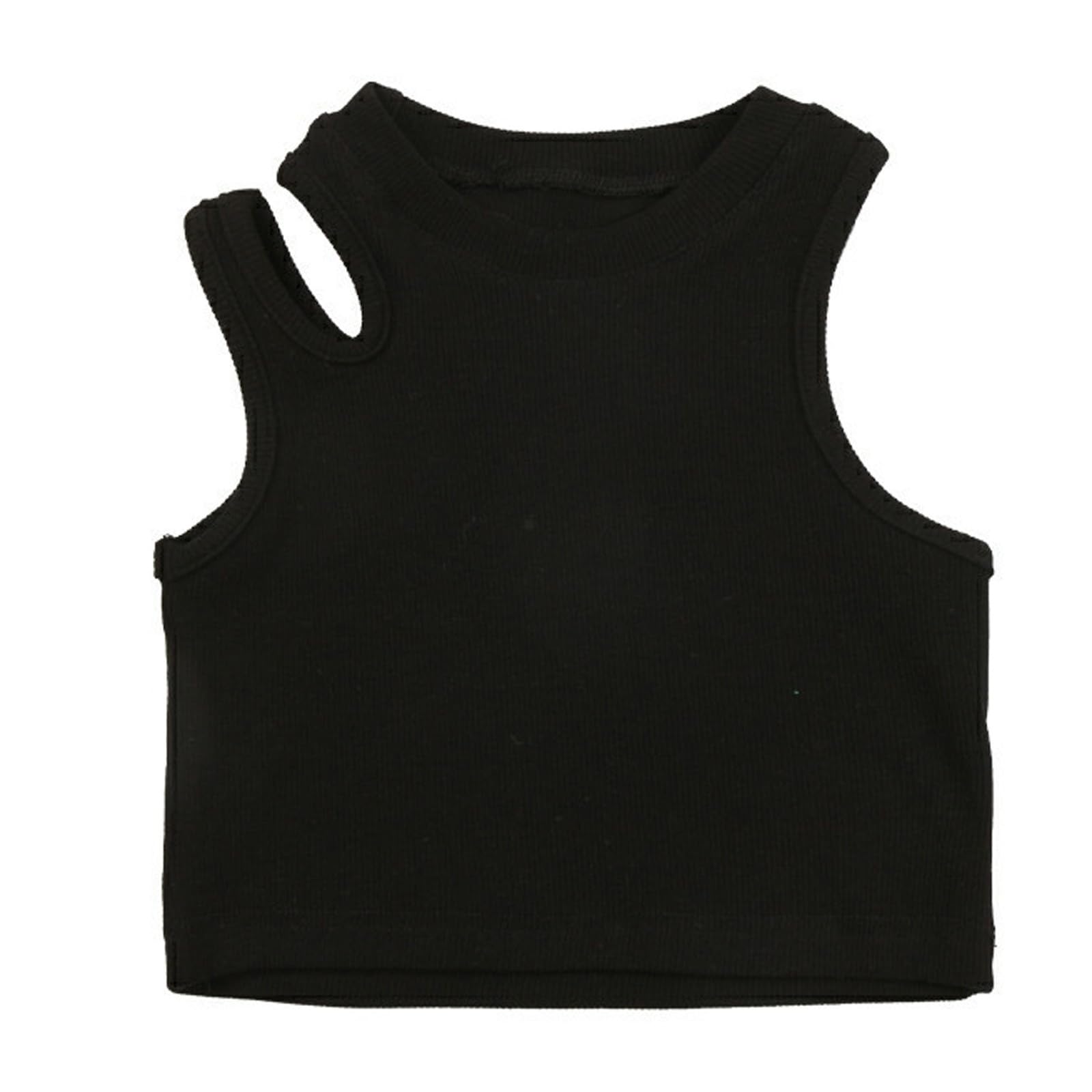 Camiseta deportiva sin mangas para niñas, cuello redondo, hombros descubiertos, para gimnasio y uso diario, casual, yoga, camiseta corta de punto, ajustada, ropa deportiva para la escuela