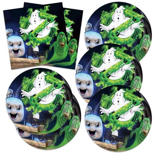 Antetek 40Pack Ghostbuster-s Party Supplies Set Birthday Decorations Tableware Kit With 20 7Plates 20 Napkins for Ghostbuste-rs Party Decoration