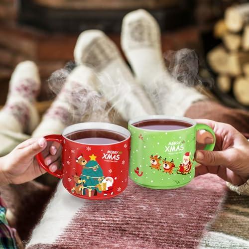 Image of Set of 4 Stackable Christmas Mugs, 15.8 Oz Coffee Mug With Stand, Holiday Hot Cocoa Mugs for Mom Family Colleagues Friend & Farmhouse Cocoa Tray Decor