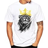 Blouse, Han Shi Fashion Men T-shirt Lion Print Plus Size Short Shirt Vest Tank (XXL)