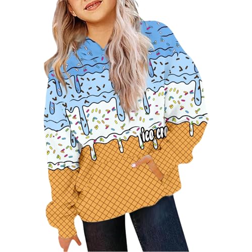 Sudadera con Capucha Estilo Preppy para Niñas Adolescentes Jerséis de Manga Larga Oversize Ropa con Efecto Degradado Moda Casual y Cómoda (Blue, 11-12 Years)