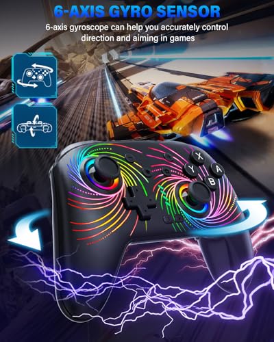 Image of Switch Controller, Wireless Pro Controller Compatible with Nitendo Switch /Switch 2 /Switch Lite /Switch OLED, Switch Controller Pro, Rechargeable Switch Remote Gamepad with 6-Axis Gyro,10 LED Light, Swirl Light