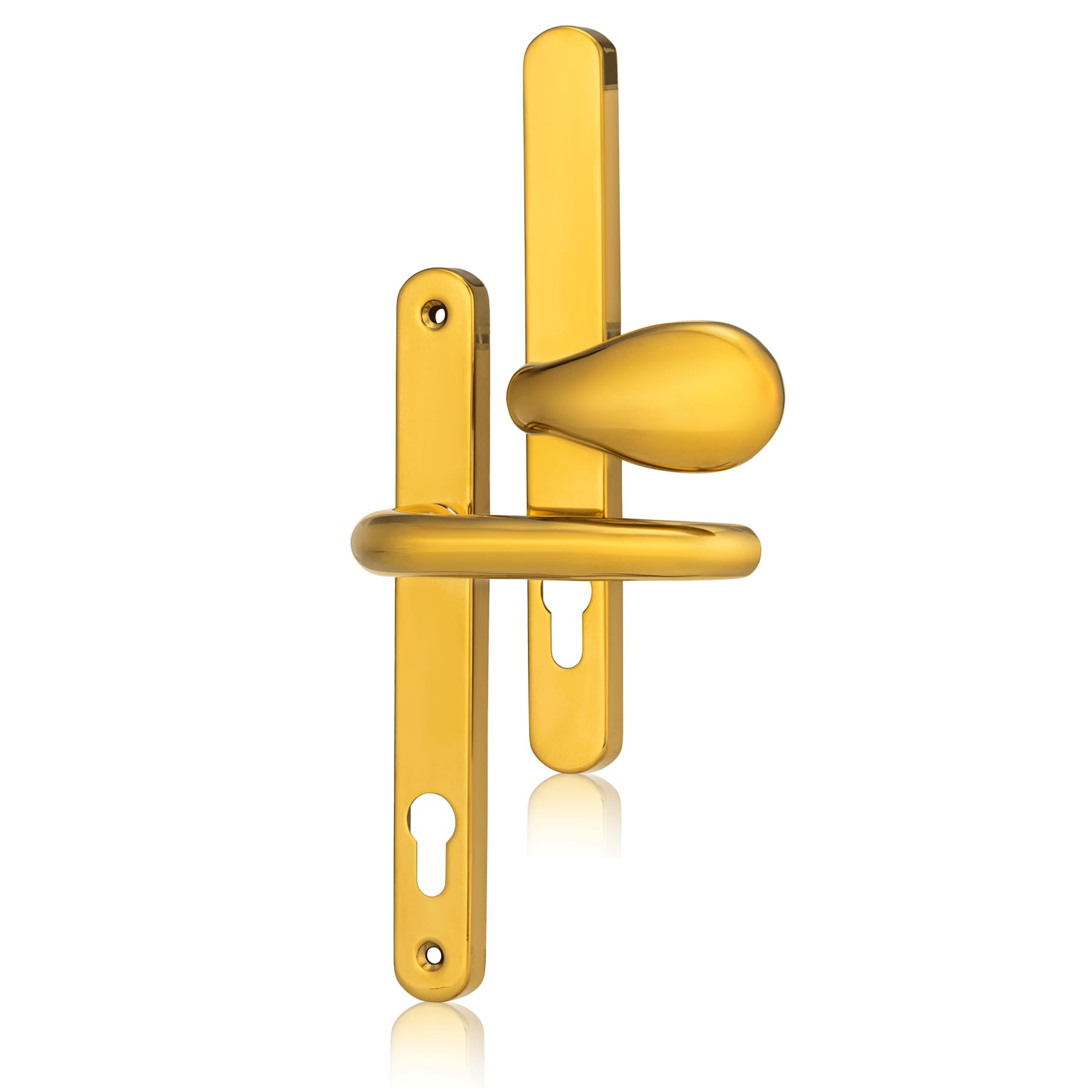 XFORT Uros Polished Brass Offset UPVC Door Handle, (PZ 62/92mm, Screw Hole Distance 211mm, 243mm Overall) Aluminium Offset Lever/Pad, UPVC Door Handle