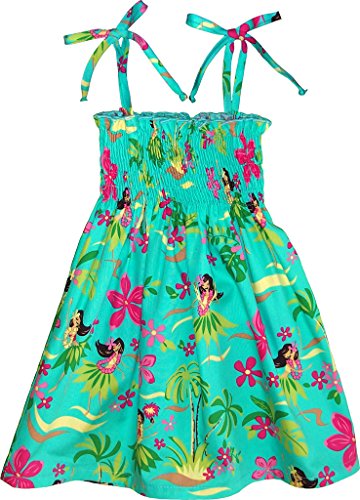 RJC Girl's Hula Spring Hawaiian Smocked Dress Teal 8