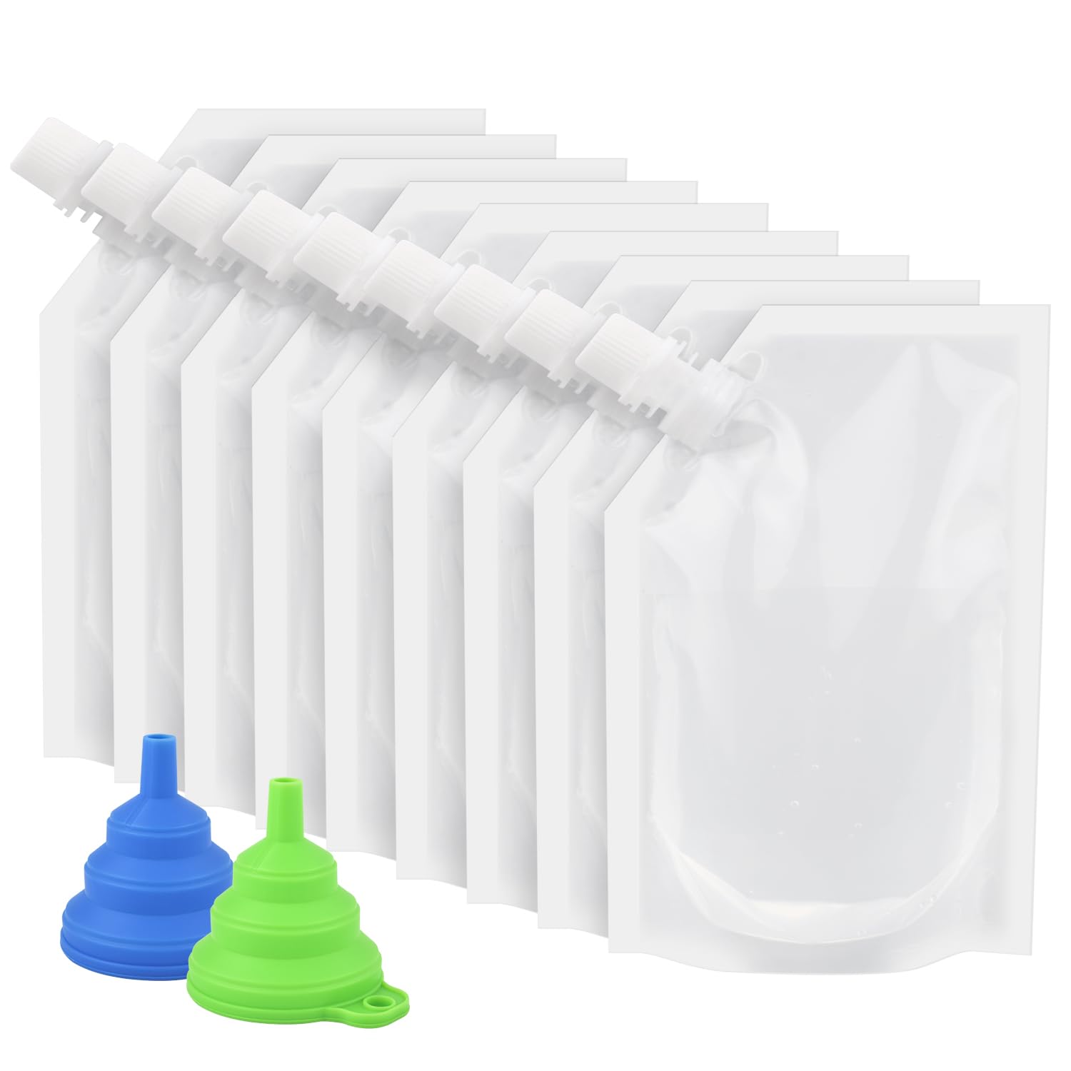ERKOON Plastic Flask Reusable Plastic Drinking Flasks Pouches 9x14oz with 2 Silicone Funnel, Clear
