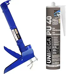 Kit Aplicador de Silicone Fechado Starfer + Cola Adesivo Selante PU 40 Branco 400g Unipega Construção e Vedação