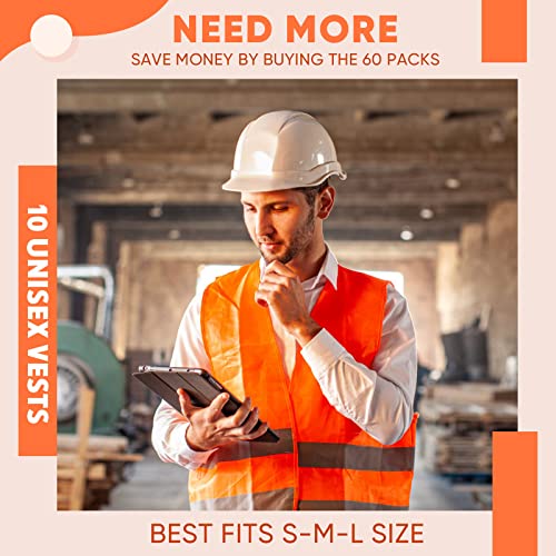 60 Packs Safety Vests Pack High Visibility Construction Vests Reflective Breathable Working Vests With 2 Reflective Strips For Men Women Outdoor Traffic Work Surveyor Security Guard (Orange) #TOP5