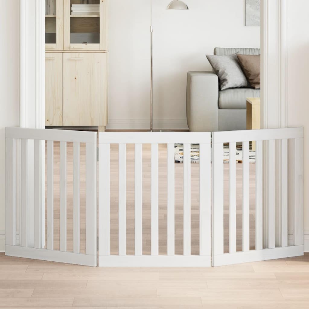 3-TLG. faltbares Hundetor aus Pappelholz, weiß, 150 cm, für Wohnzimmer, Küche und Treppe, ohne Bohren montierbar, platzsparend zusammenfaltbar