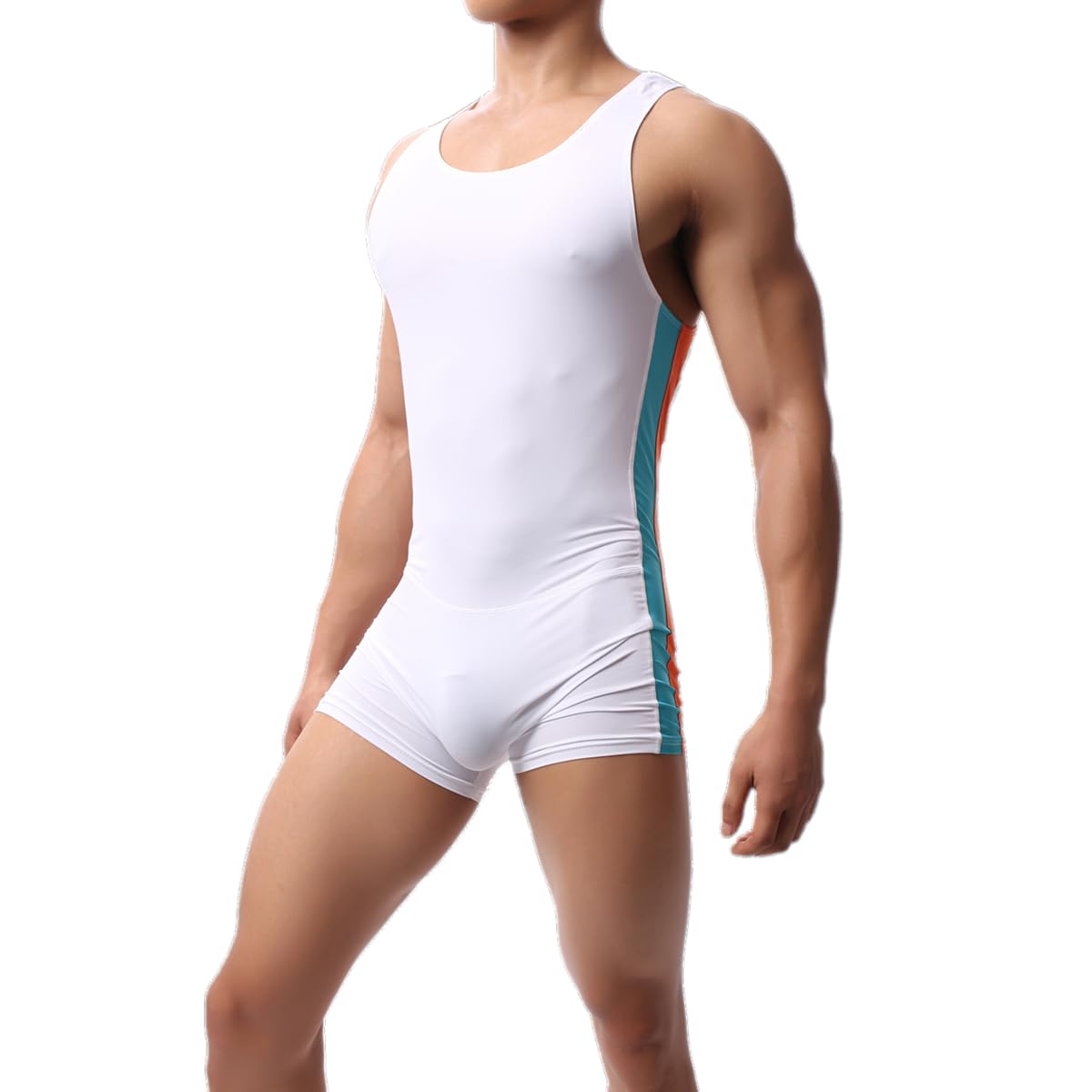 Juflam Men's Wrestling Singlet Athletic Leotard Bodysuit Gym Sportswear Undershirt (C-White, Large)