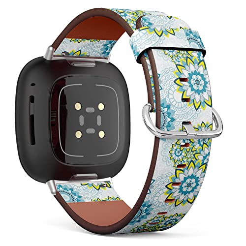 CJBROES Replacement Leather Watch Band, Compatible with Fitbit Versa 3 and Fitbit Sense of Wristband Bracelet Accessory - Ornament Mandala