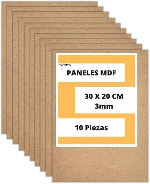 Paneles MDF o DM Tablero Madera | 300 x 200 x 3 mm Corte por Laser, CNC Router, Modelado, Calado, Bricolaje, Manualidades (10 Piezas)