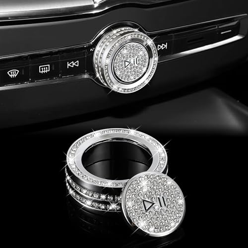 TOMALL Bling Car Volume Tune Knob Cover Compatible with Volvo XC90/S90/V90 2015-2025/XC60 2018-2025/S60/V60 2020-2025/XC40 2020-2025 Center Console Sound Button Cover Ring Cap Diamond Car Accessories